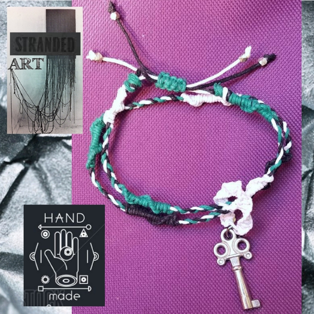 New Handmade Antique Skeleton Key in knotted Bamboo Cord Double Wrap Bracelet OS